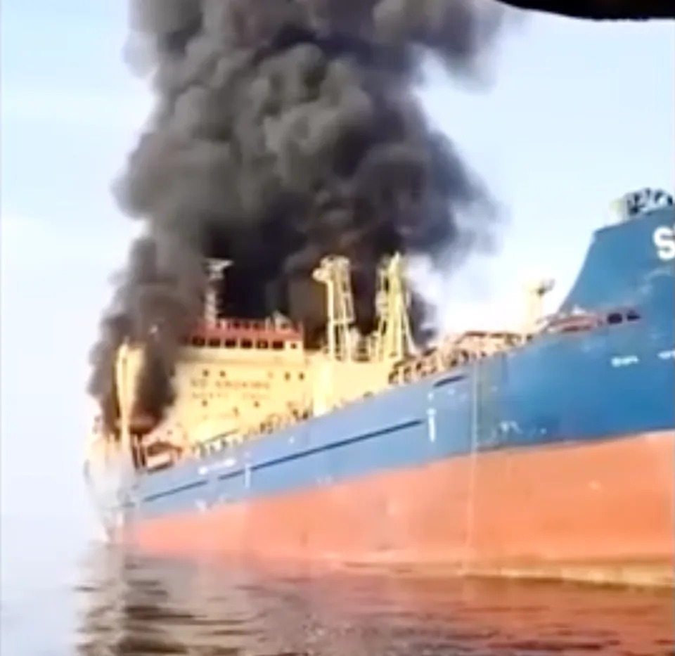 Iranian drones send oil tanker up in flames in Strait of Hormuz (Reuters)