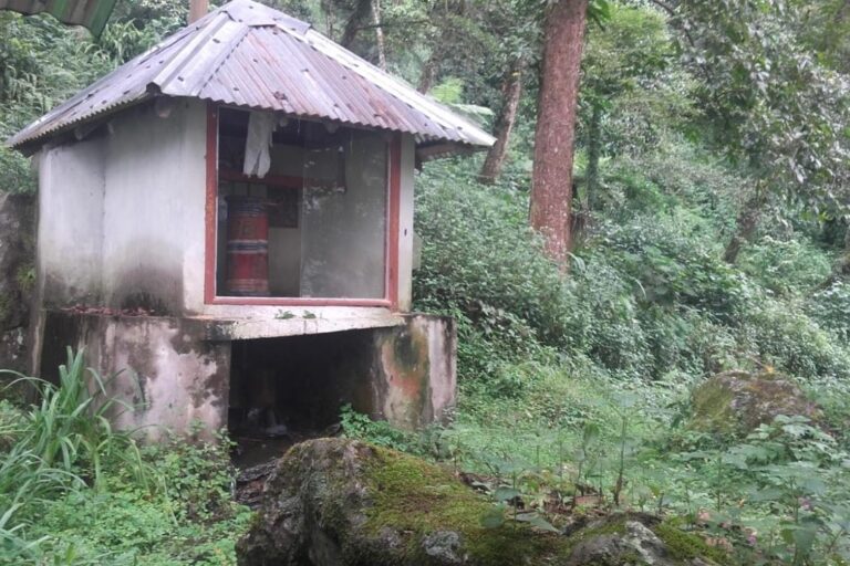 Locally called 'manay', this structure rotates with the force of naturally flowing water or wind, and is believed to protect the forests from natural calamities and to keep water and wind clean. Image by Reena Chhetri.