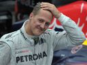 German Formula 1 driver Michael Schumacher gestures at the end of the Brazil's F1 GP in 2012.