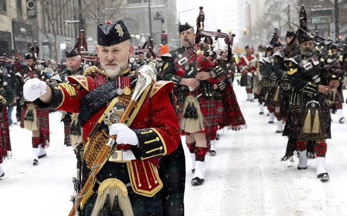  The Black Watch band takes part in the St. Patrick’s Parade in Montreal on Sunday, March 22, 2026.