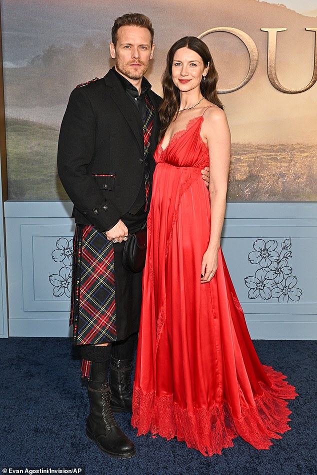 Caitriona also posed with her co-star Sam Heughan who donned a kilt for the event at Alice Tully Hall