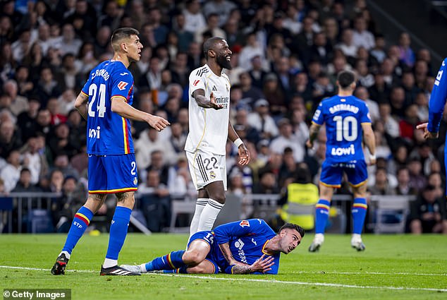 Antonio Rudiger escaped a red card in Real Madrid's 1-0 home defeat by Getafe on Monday