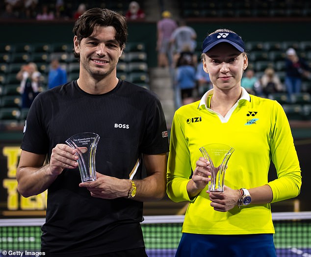 A man has come under fire from tennis fans after appearing to touch the body of Kazakhstan star Elena Rybakina during a trophy presentation at Indian Wells in the US