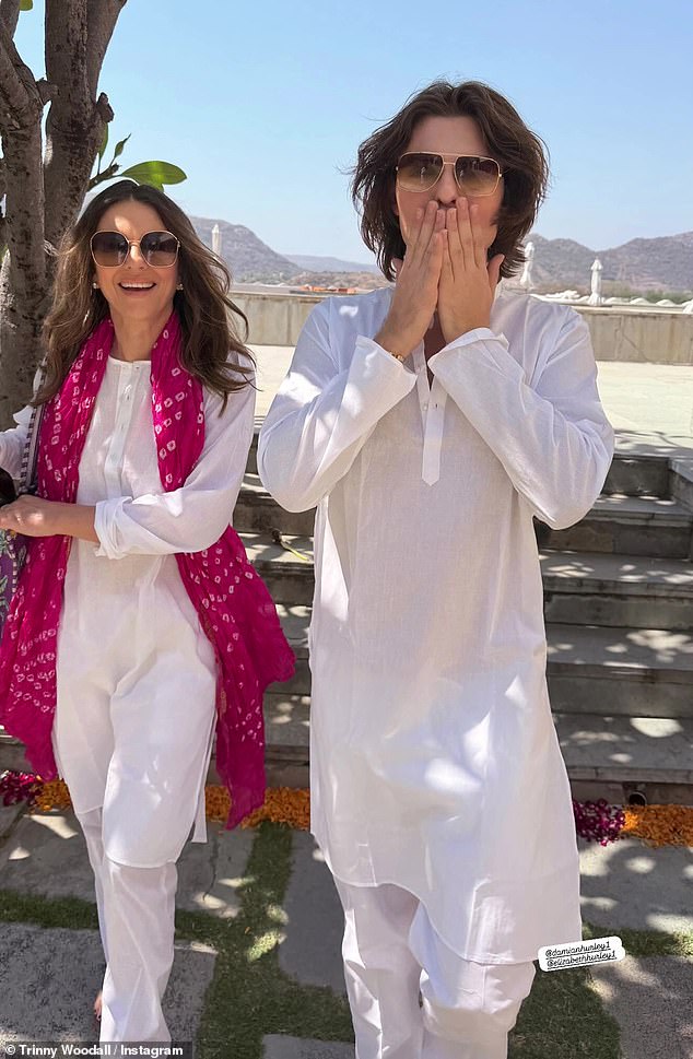 Elizabeth and Damian Hurley celebrated India's vibrant festival of Holi with Trinny Woodall as they danced and threw colourful powder in the air in posts shared on Instagram on Thursday