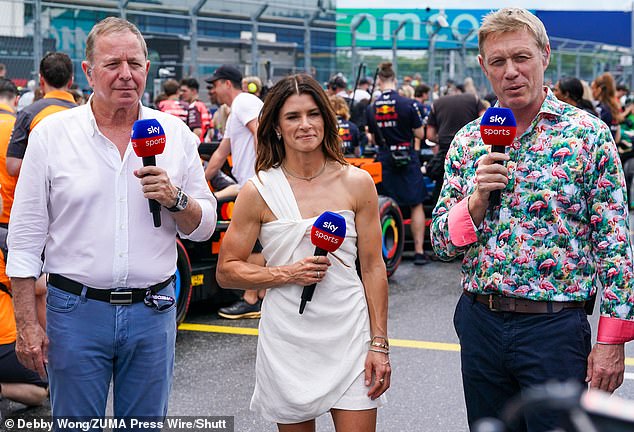 Martin Brundle, Danica Patrick and Simon Lazenby before a 2025 F1 race in Miami