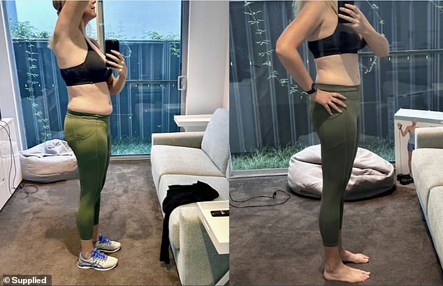 Jodie Snell, from the Gold Coast, says a protein shake containing 30g of protein, plus vitamins and collagen peptides, helped her lose her 'spare tyre' without weight loss jabs or working out