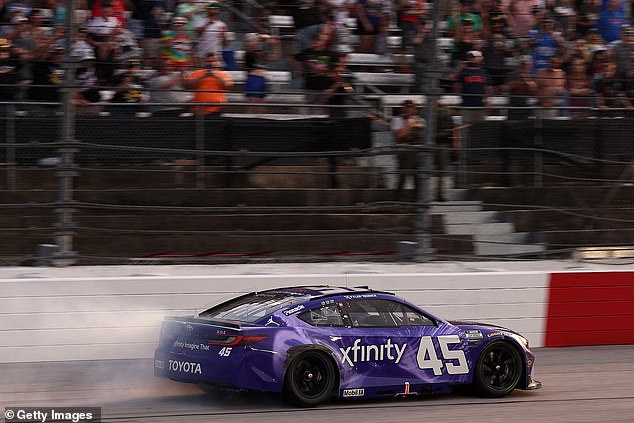 With the win, Reddick (pictured) now has 325 points on the season compared to 230 for his closest competition, Ryan Blaney, who has just one win and two top-five finishes