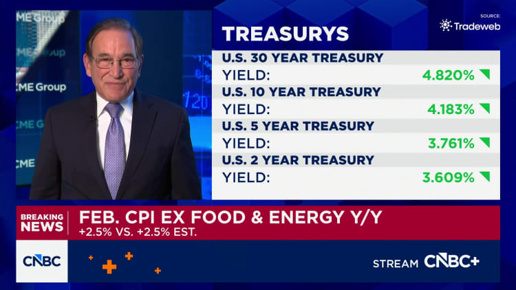 Consumer prices rose 2.4% annually in February, as expected