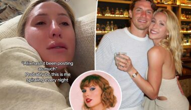 Alix Earle sobs over Taylor Swift song after seeing ex Braxton Berrios for first time since their breakup