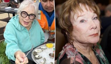 Shirley MacLaine, 91, enjoys oysters and a beer for lunch in Malibu