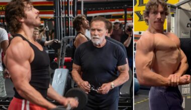 Arnold Schwarzenegger helps train love child at Gold's Gym in Venice
