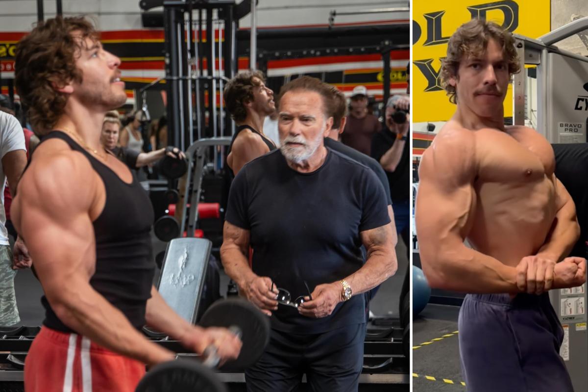 Arnold Schwarzenegger helps train love child at Gold's Gym in Venice