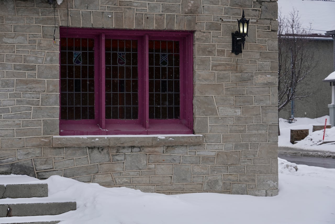 Stained glass windows on a building.