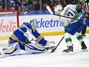 Vancouver Canucks winger Jake DeBrusk is a streaky scorer. He has one goal in his last 14 outings and 11 of his 13 goals this season have come on the power play.