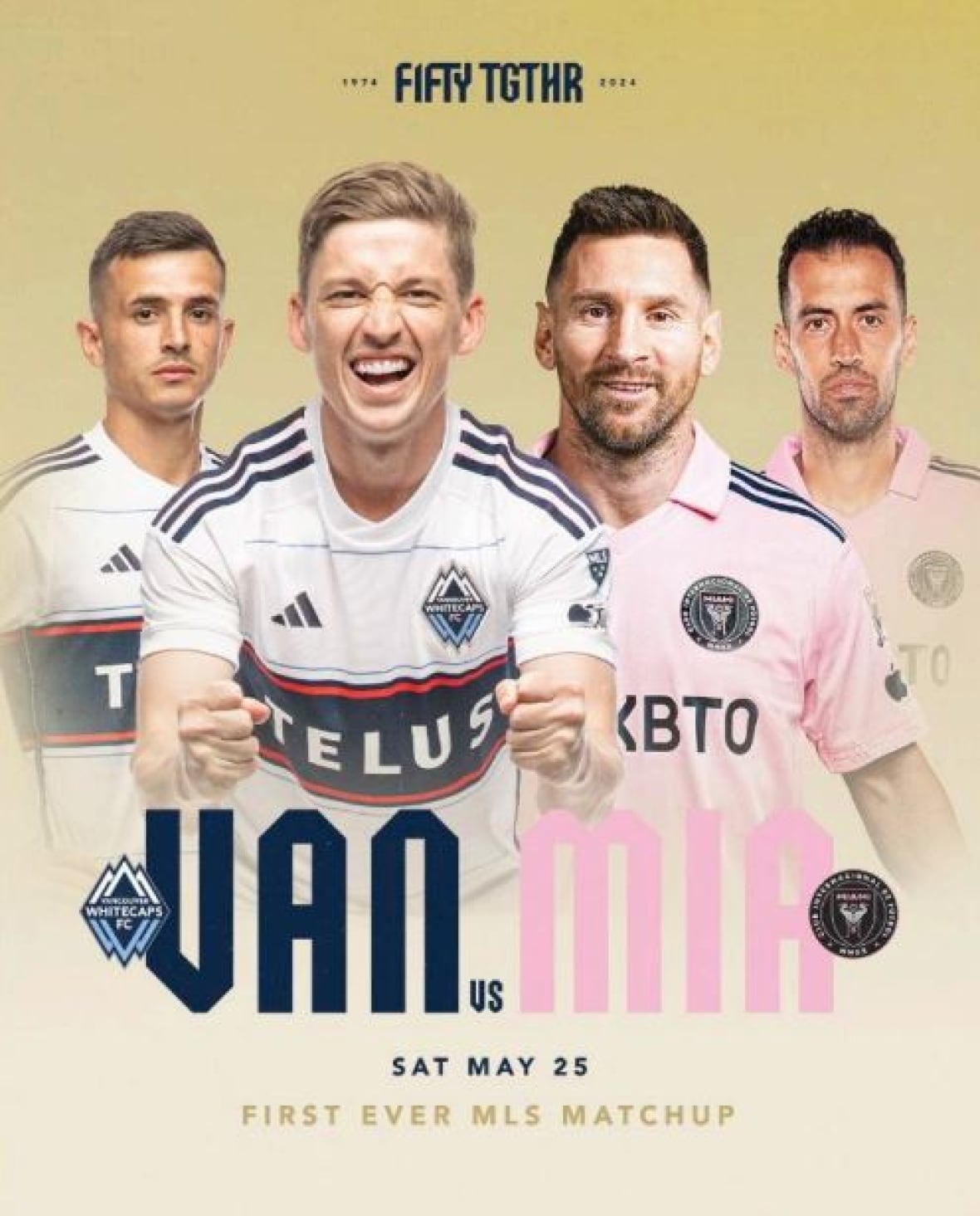 Soccer players on a promo poster