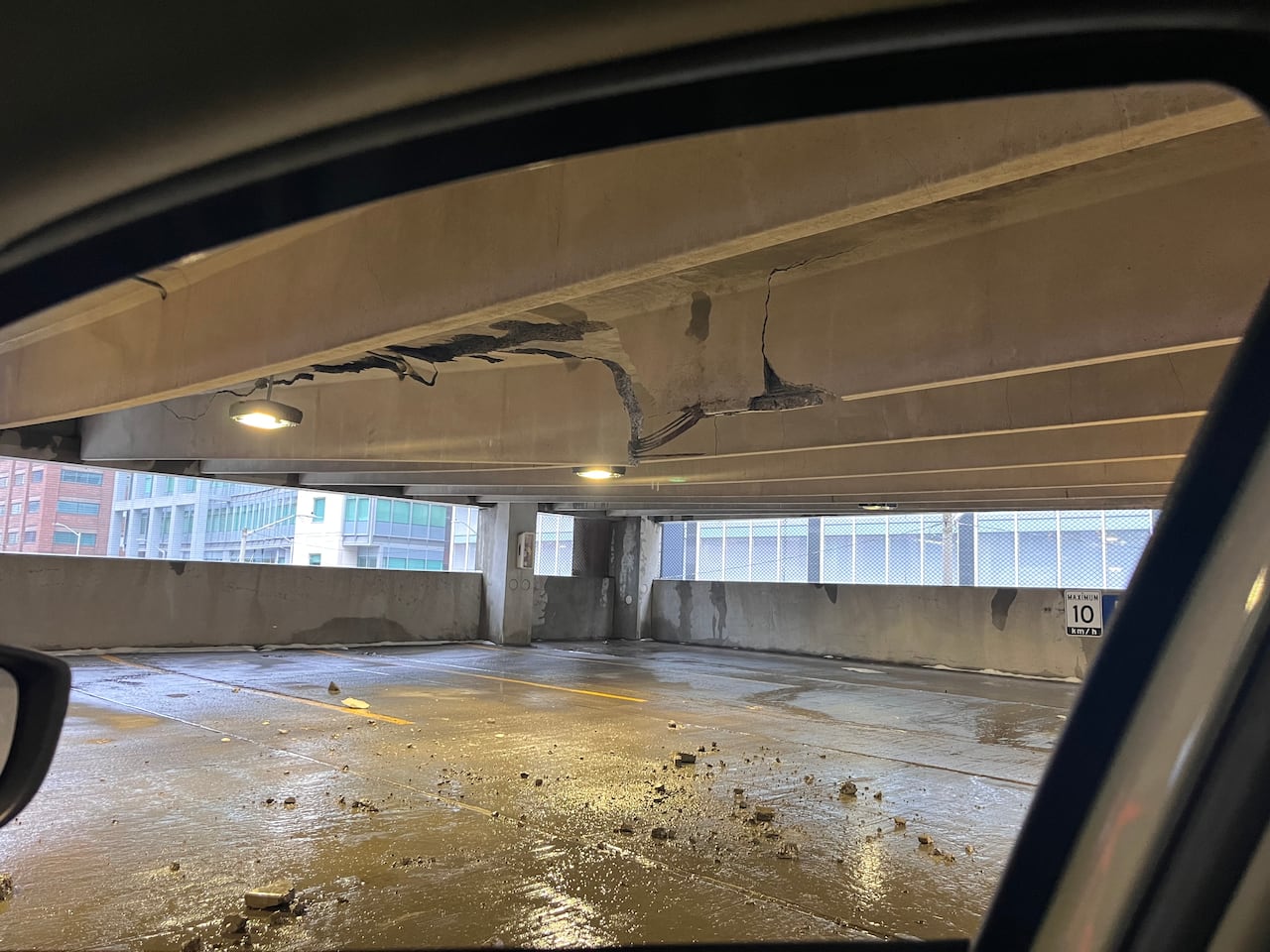This photo of the crumbling concrete inside the parking garage was taken by a member of the public who drove in to park and reported the damage.