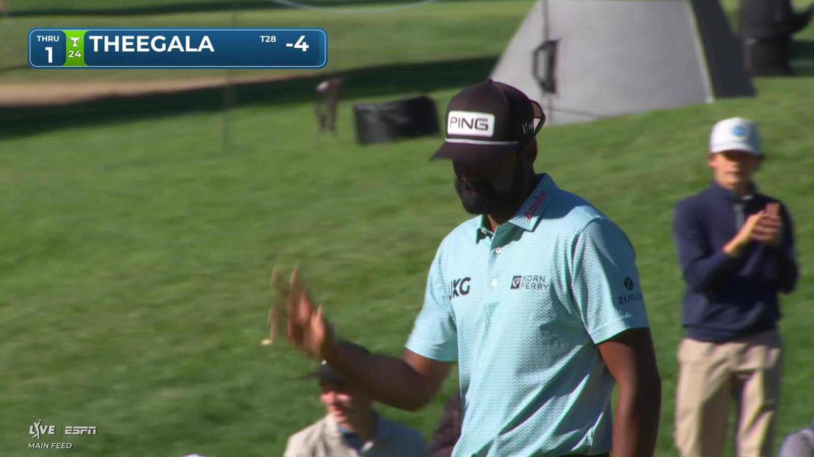 Sahith Theegala holes 29-foot eagle putt on No. 1 at The Genesis