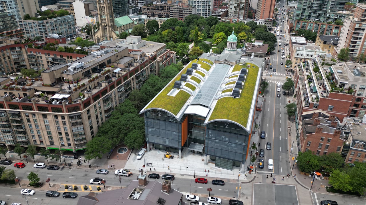 Drone view of the new north St. Lawrence Market building on July 11, 2024.