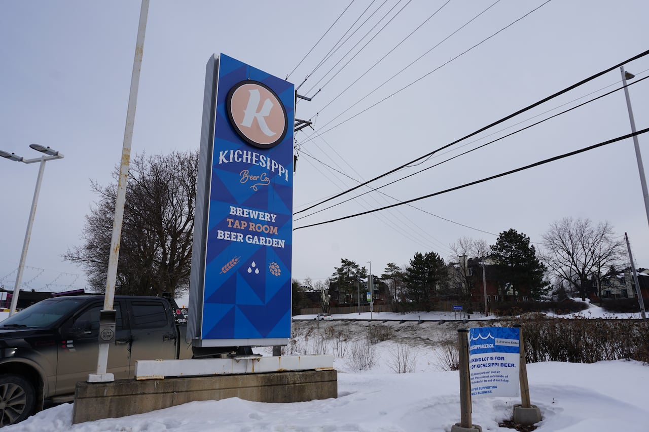 Blue brewery sign