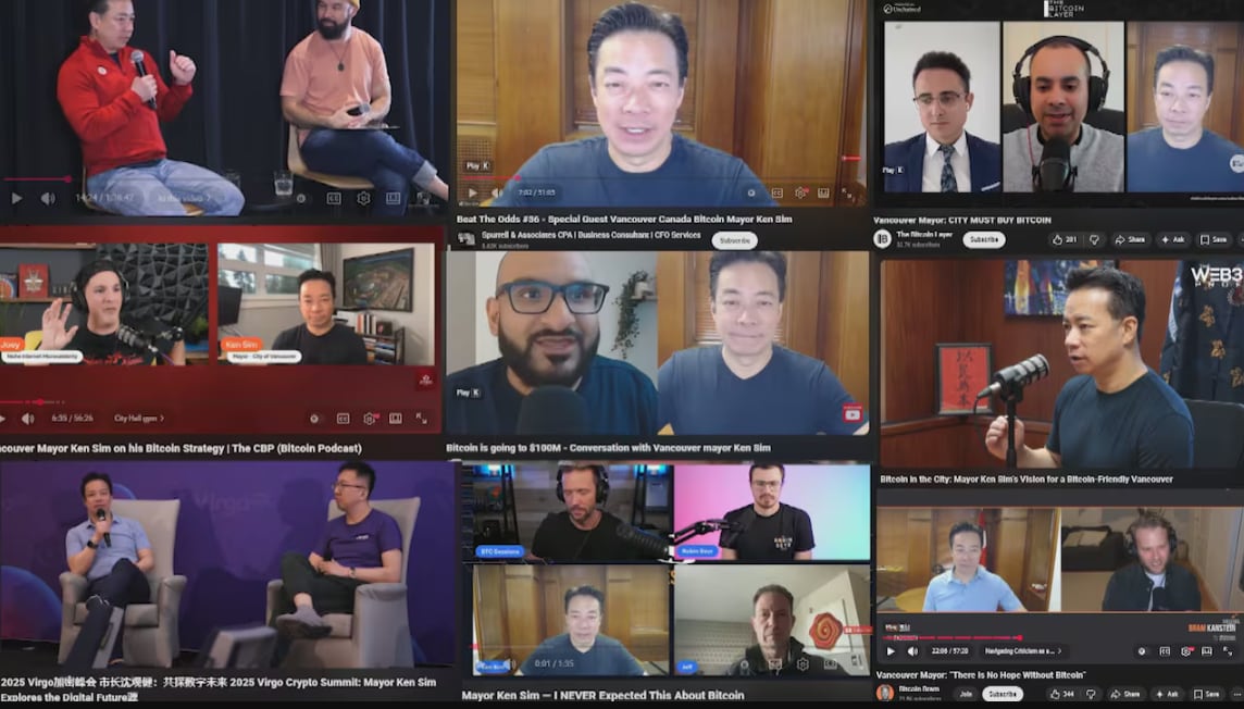 Some of the appearances Vancouver Mayor Ken Sim made in late 2024 and early 2025 to promote the city becoming bitcoin friendly