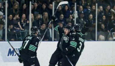 Petruic's Hattrick, Maier's Shutout Lead Huskies to Canada West Finals Game One Win