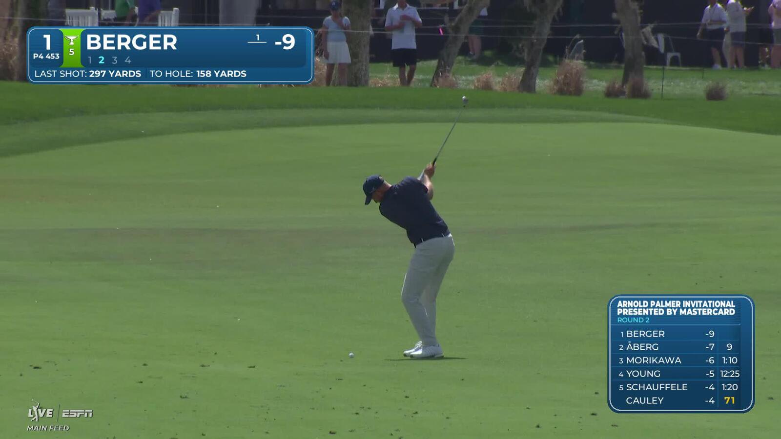 Daniel Berger holes out for birdie from 23 feet on No. 1 at Arnold Palmer