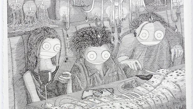 These drawings of modern life are striking. But what’s wrong with all the people?