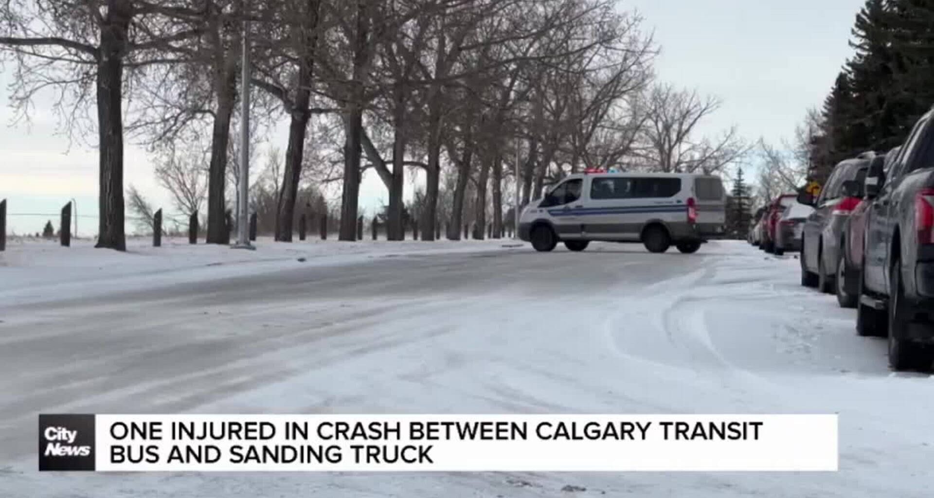 One injured in crash between Calgary Transit Bus and sanding truck