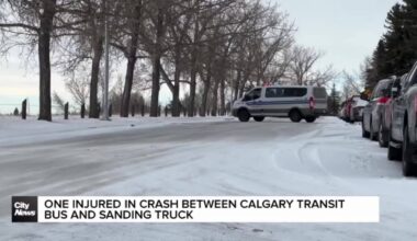One injured in crash between Calgary Transit Bus and sanding truck
