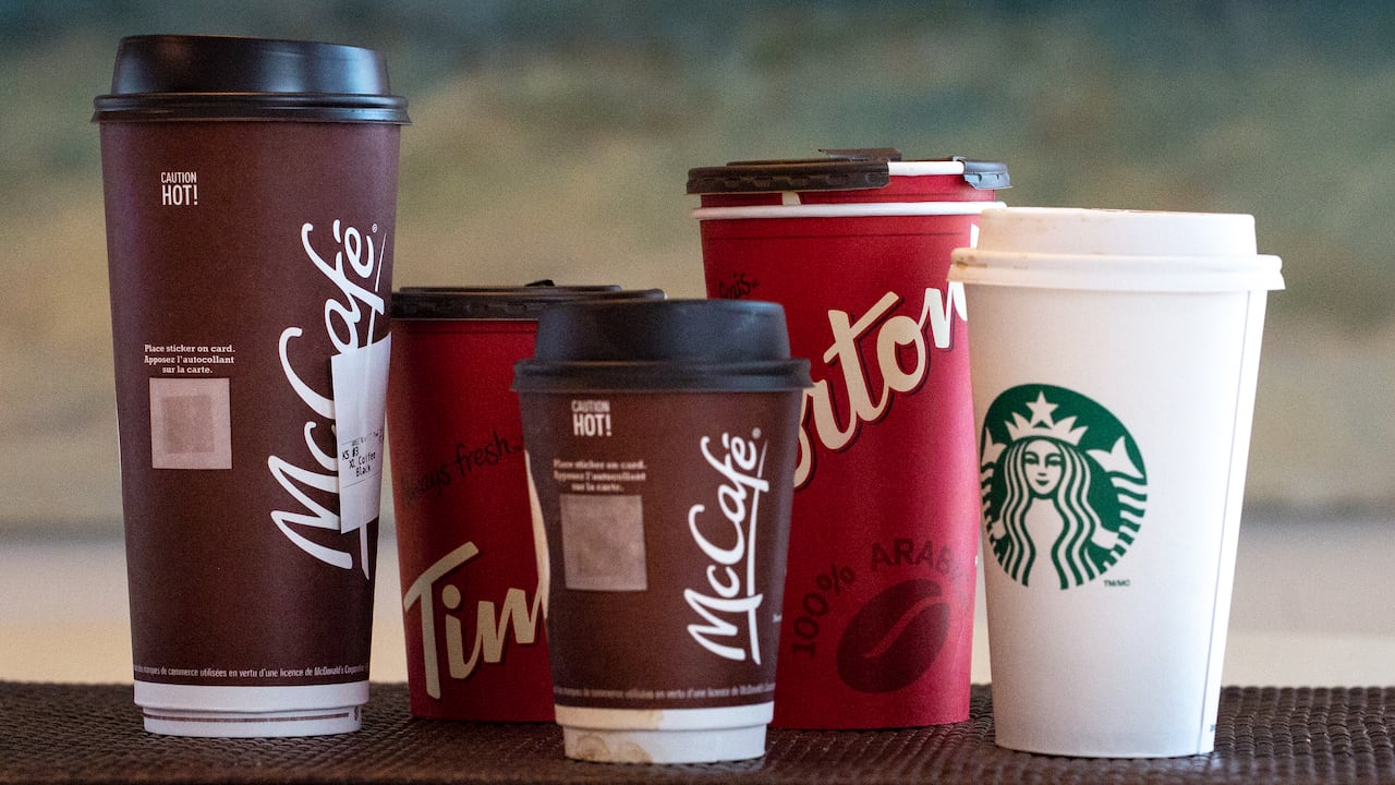 McCafe Tim Hortons and Starbucks cups