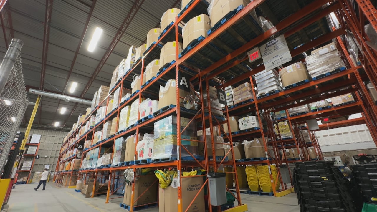 A shot of the shelves at the Calgary Food Bank.