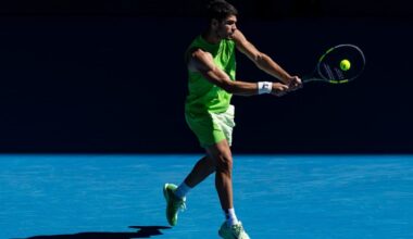Carlos Alcaraz in action ahead of ATP Indian Wells.