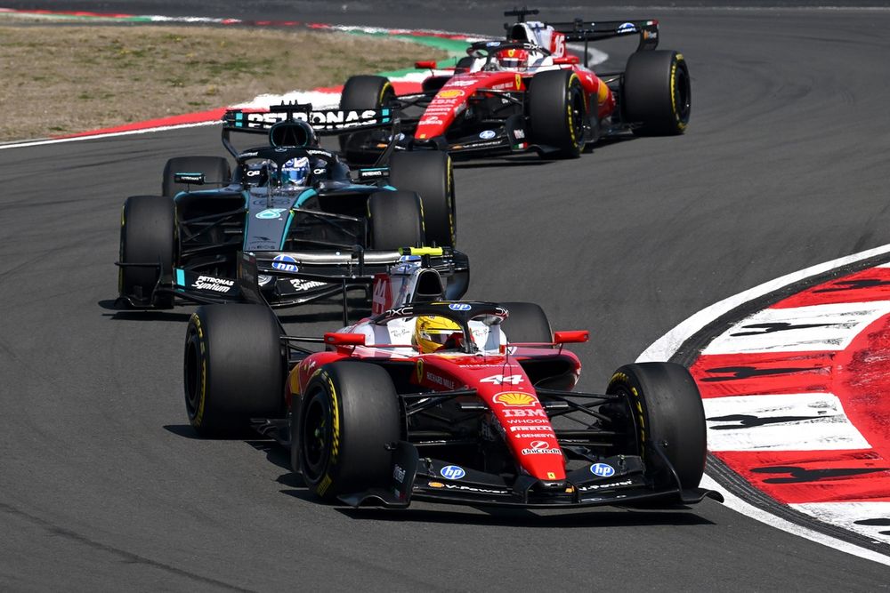 Ferraris of Hamilton and Leclerc had given Russell something to think about early on in the sprint race
