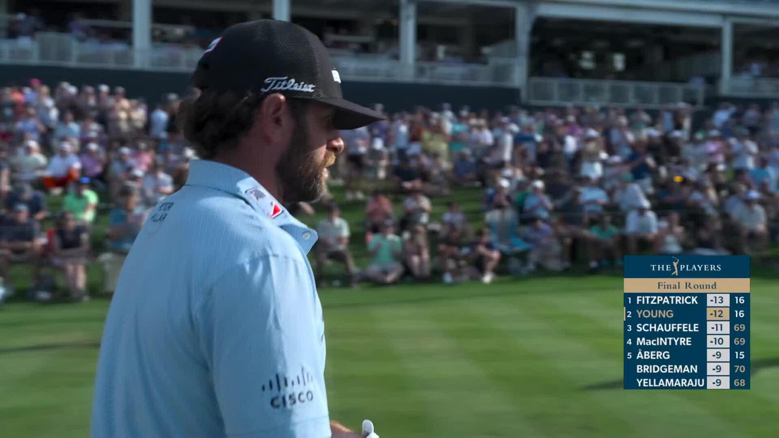 Cameron Young hits 17th-hole tee shot to 10 feet, sinks electric birdie to tie lead at THE PLAYERS