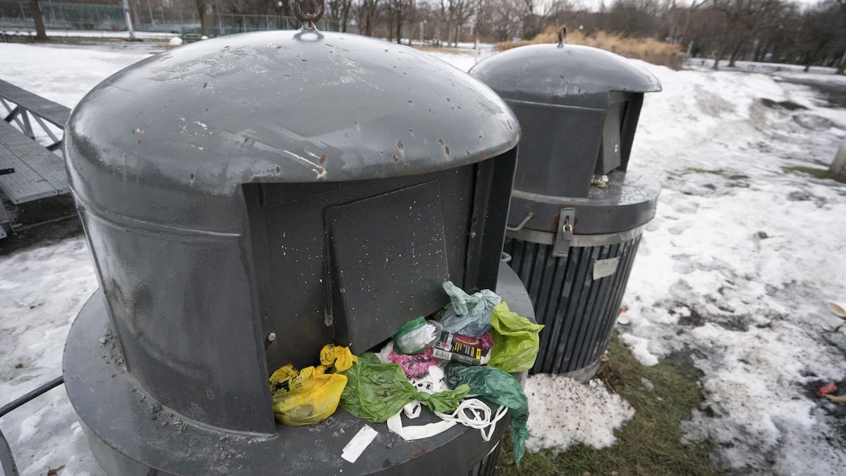 overflowing trashcan 