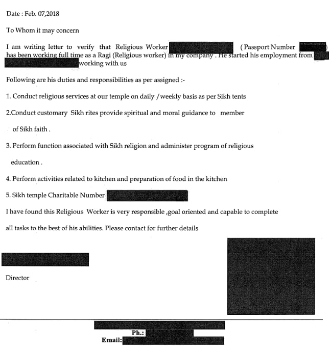 A redacted letter offering fake jobs. 