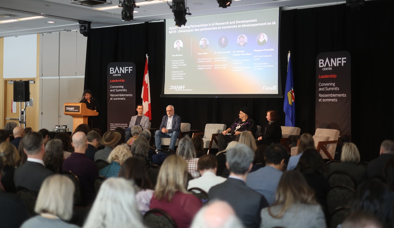 A panel on building partnerships in AI research and development takes place on day two of the National Summit on Artificial Intelligence and Culture.