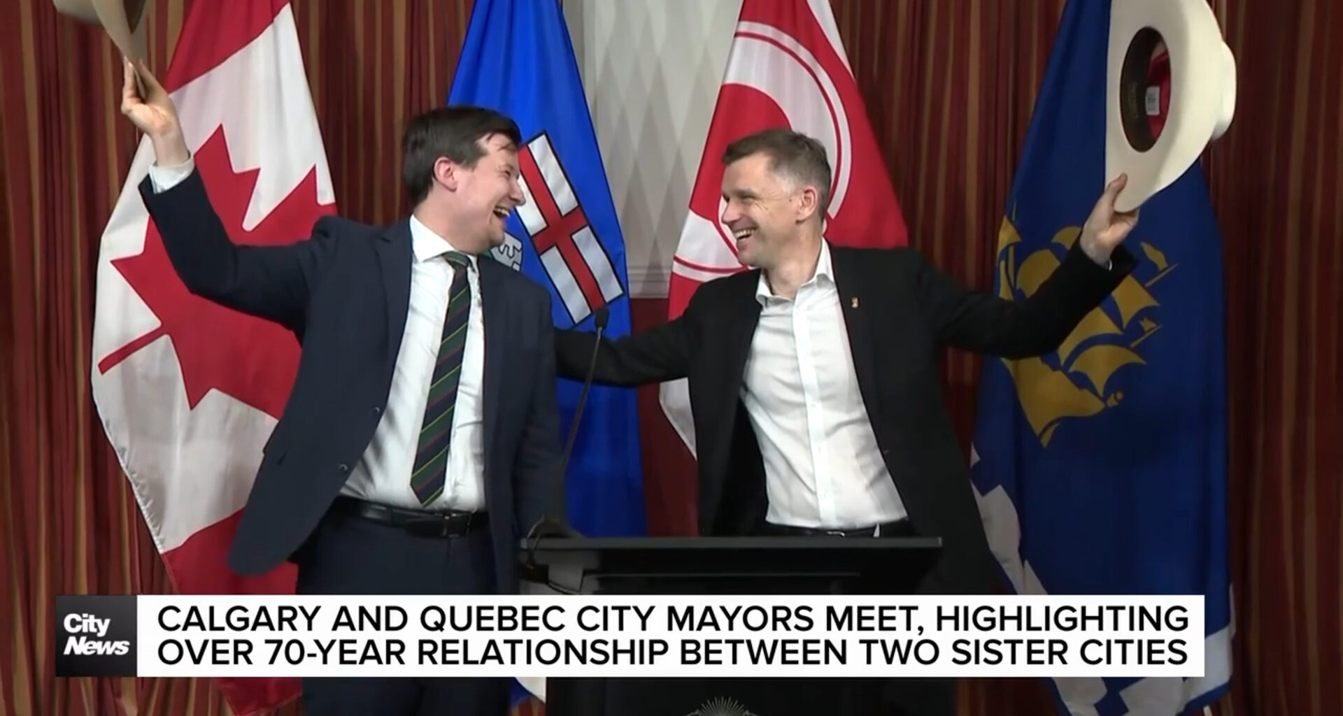 Calgary and Quebec City mayors meet, highlighting over 70-year relationship between two sister cities