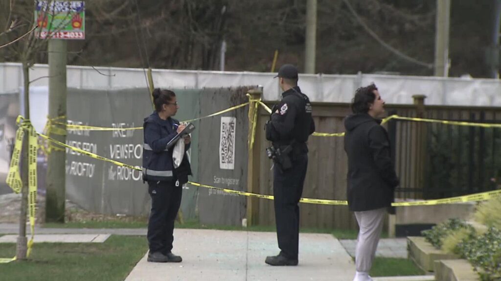 Surrey Police on scene of a shooting on Sunday March 15, 2026. (CityNews Image)