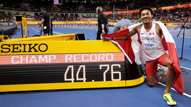 Canada's Christopher Morales Williams wins 400m gold, sets championship record at indoor worlds