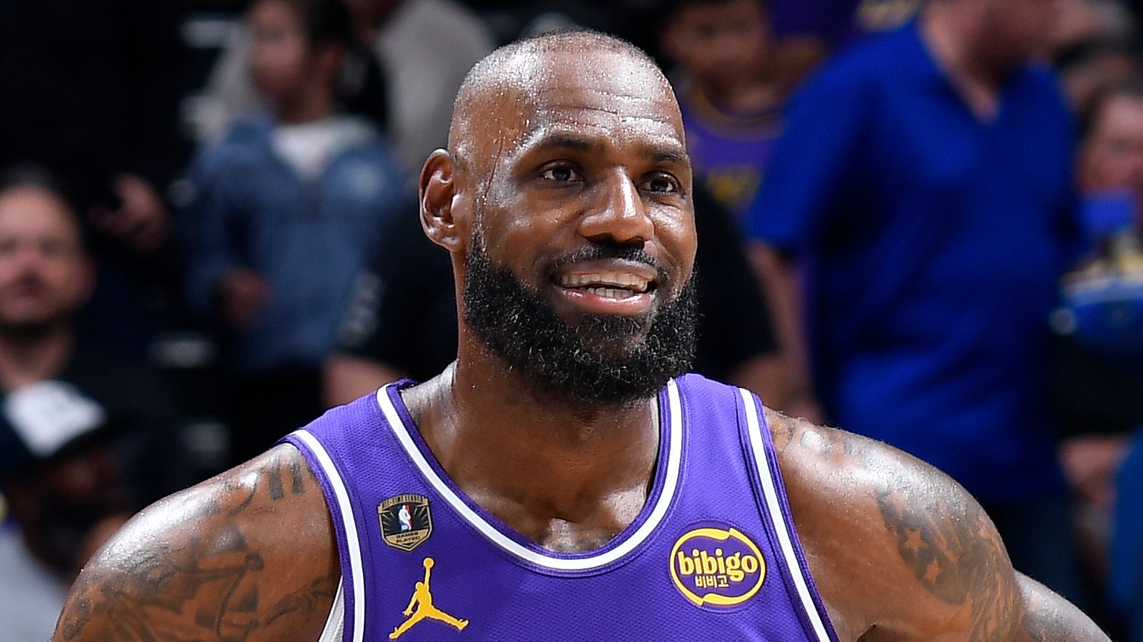 ORLANDO, FL - MARCH 21:  LeBron James #23 of the Los Angeles Lakers looks on during the game  against the Orlando Magic on March 21, 2026 at Kia Center in Orlando, Florida. NOTE TO USER: User expressly acknowledges and agrees that, by downloading and or using this photograph, User is consenting to the terms and conditions of the Getty Images License Agreement. Mandatory Copyright Notice: Copyright 2026 NBAE (Photo by Fernando Medina/NBAE via Getty Images)