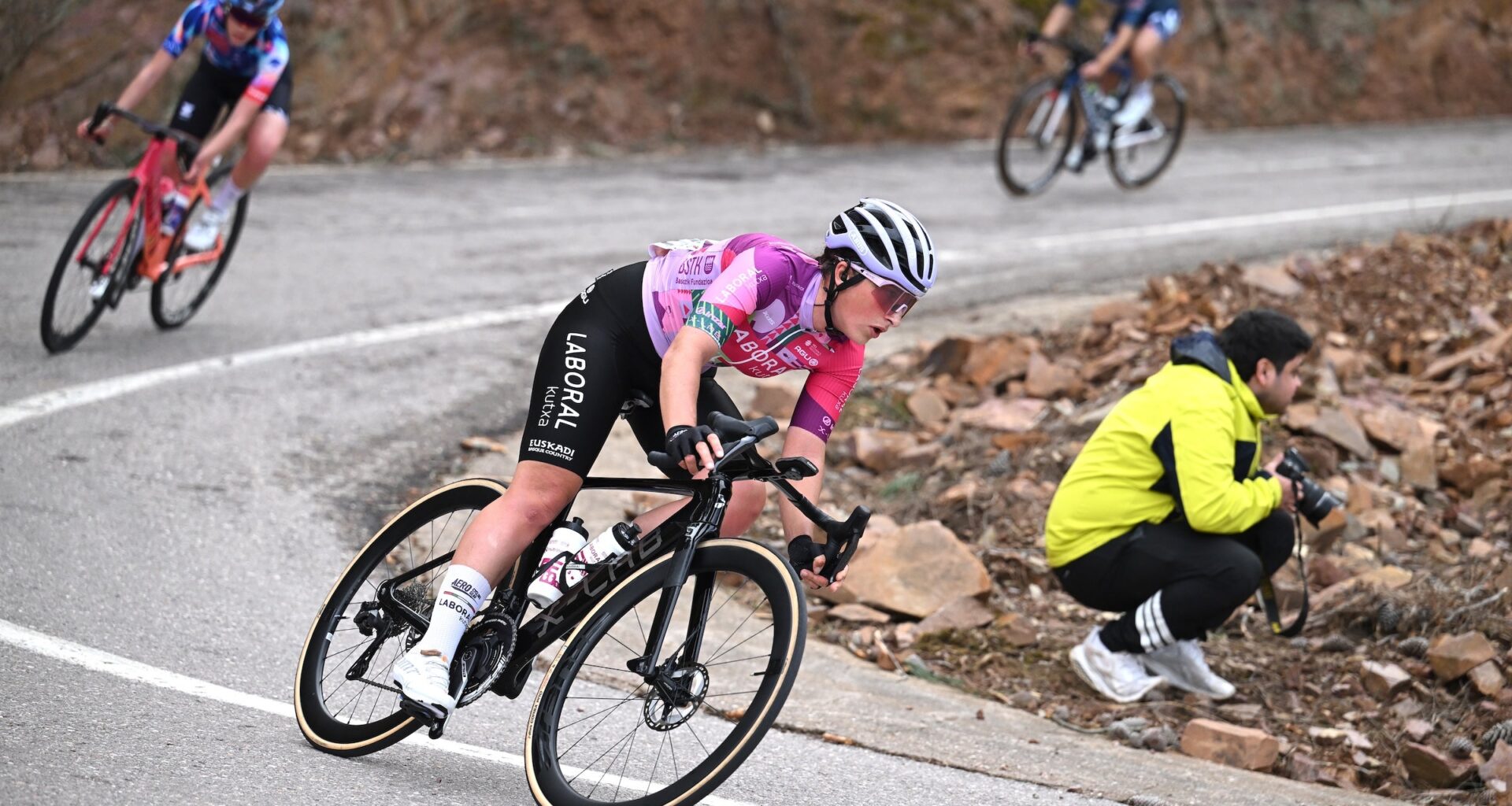 Debora Silvestri (Team Laboral Kutxa - Fundación Euskadi) in action during the Setmana Ciclista - Volta Femenina de la Comunitat Valenciana 2026. She crashed heavily in Milan-San Remo. (Photo: Szymon Gruchalski/Getty Images)
