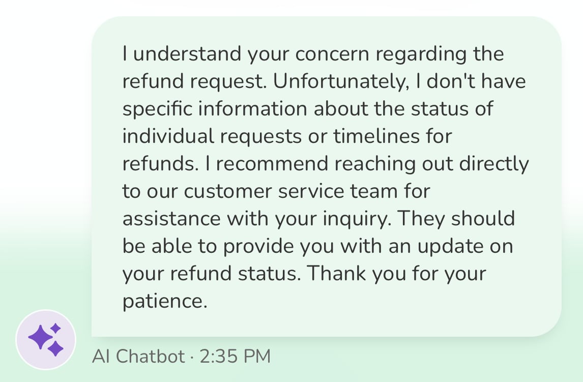 The message from a chatbot is shown.