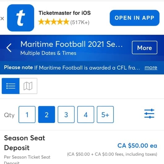 A Ticketmaster listing is shown.