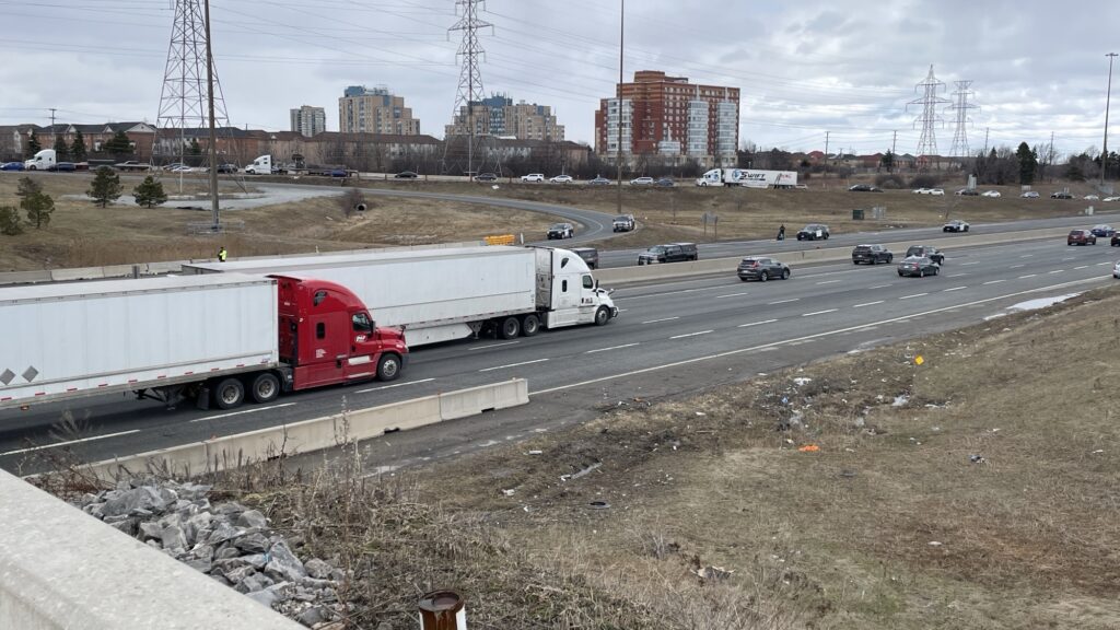 Photo shows the scene of a collision on Highway 403 in Mississauga. (CityNews/Arthur Pressick)