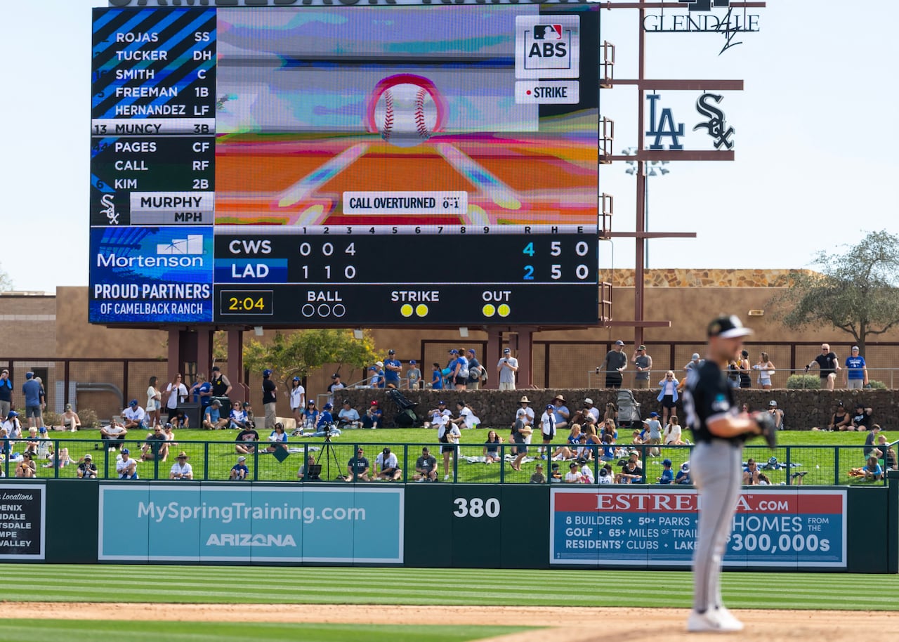 A view of MLB's ABS Challenge System displaying amid a challenge during a Feb. 26, 2026 spring training game