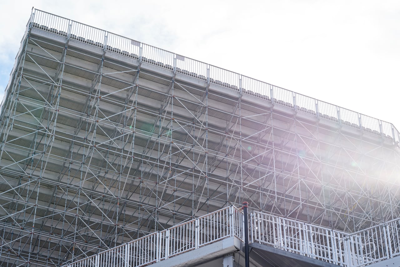 Stadium stands seen in the sun.