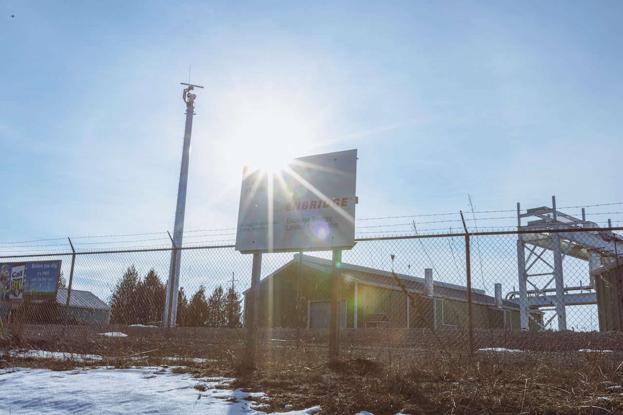 A view of Enbridge’s Mackinaw facility, servicing the company’s existing underwater Line 5 pipeline and its planned replacement tunnel through the Straits of Mackinac between Lakes Michigan and Huron, in Mackinaw City, Mich.  