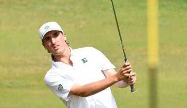 Robby Turnbull finishes his tee shot swing at the Bridgestone Collegiate Invitational in Napa, Calif.