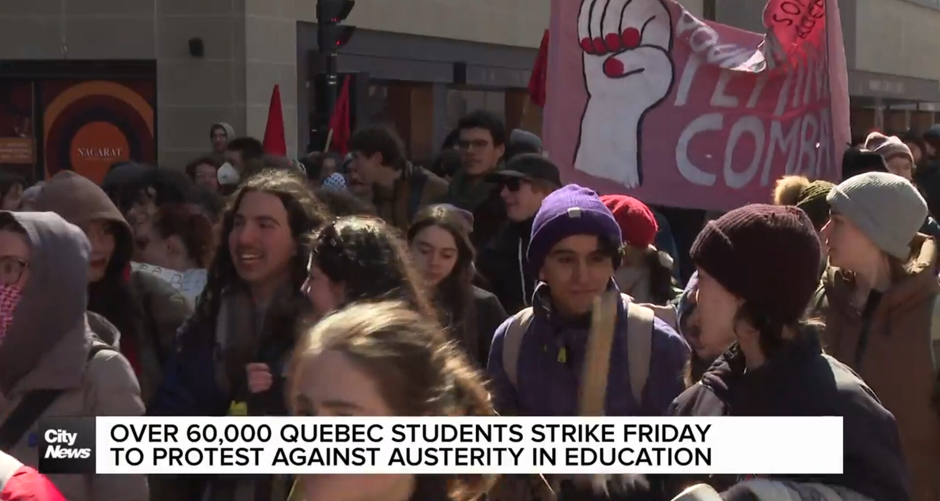 Students protest against education cuts in downtown Montreal
